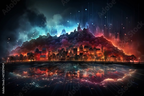 Fantasy city in night. Generated AI