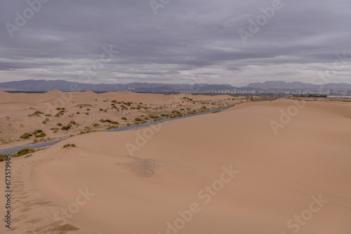 View on Wuhai City  Inner Mongolia  China from the desert