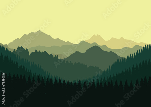 Beautiful pine forests. Illustration of vectors in flat style.