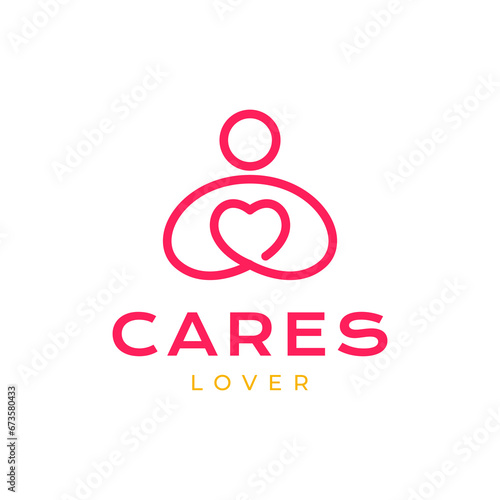 people icon hug love heart line style modern simple clean mascot minimal logo design vector illustration © devastudios