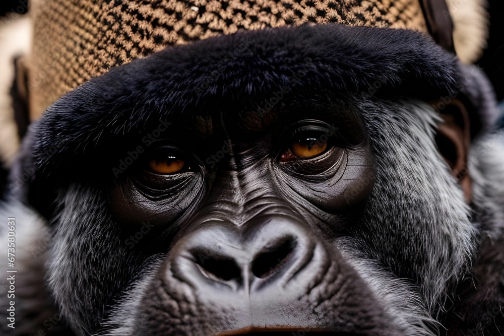 Φωτογραφία AI generated illustration of a closeup of the eyes of a large gorilla wearing a