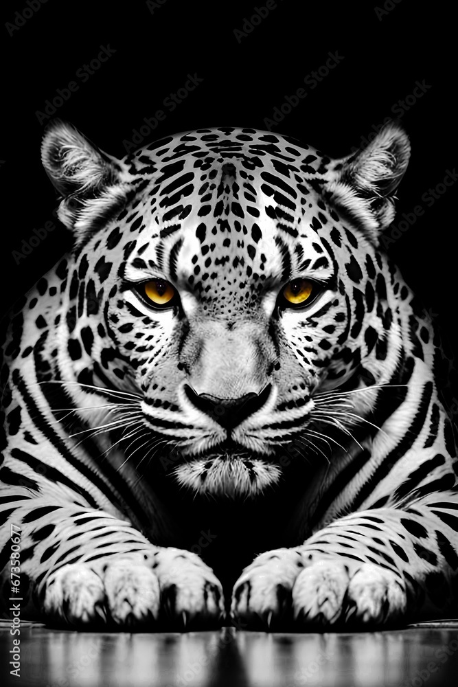 AI generated illustration of a majestic leopard with yellow eyes gazing directly at the camera AI generated illustration of a majestic leopard with yellow eyes gazing directly at the camera