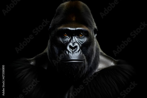 AI generated illustration of a portrait of an adult gorilla on a black background © Wirestock