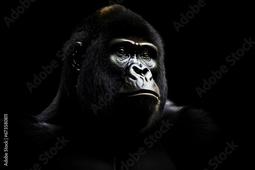 AI generated illustration of a portrait of an adult gorilla on a black background