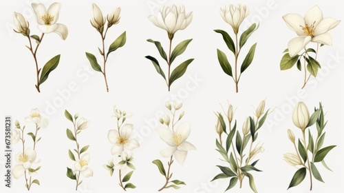 Foto Vintage artwork and retro graphic design set of botanical illustrations of flowe