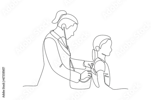 Continuous one line drawing Medical examination at clinic. Medical concept. Doodle vector illustration.