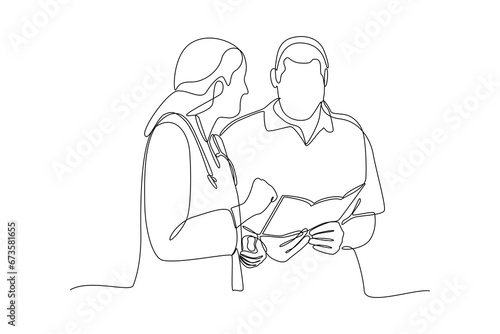 Continuous one line drawing Medical examination at clinic. Medical concept. Doodle vector illustration.