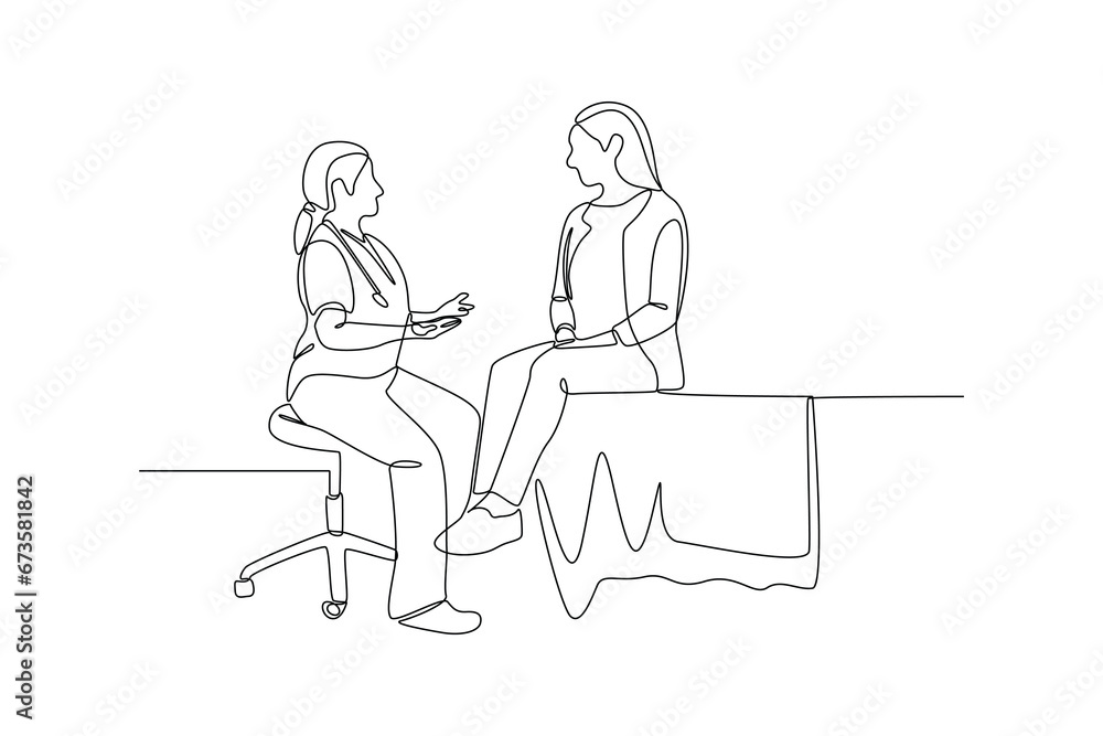 Continuous one line drawing Medical examination at clinic. Medical concept. Doodle vector illustration. Continuous one line drawing Medical examination at clinic. Medical concept. Doodle vector illustration.