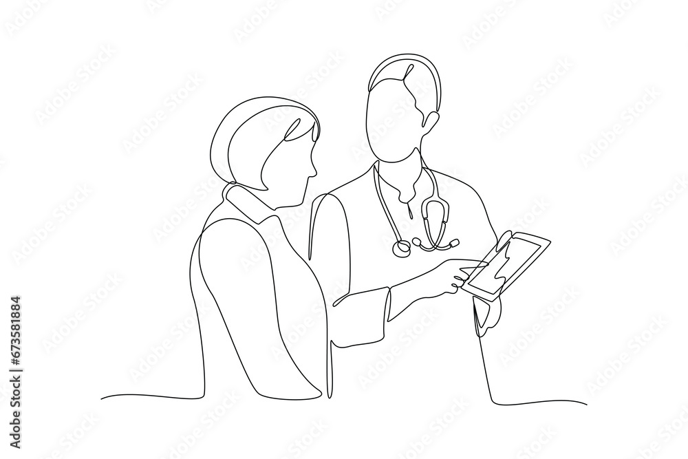 Continuous one line drawing Medical examination at clinic. Medical concept. Doodle vector illustration. Continuous one line drawing Medical examination at clinic. Medical concept. Doodle vector illustration.