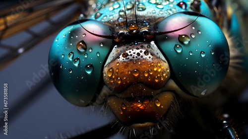 A detailed shot of a dragonfly's compound eye © ginstudio