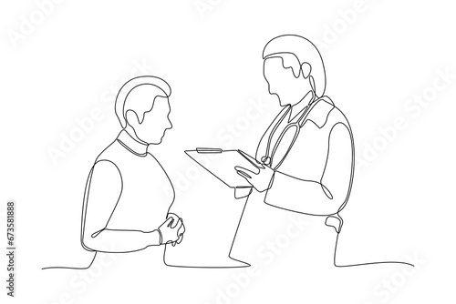 Continuous one line drawing Medical examination at clinic. Medical concept. Doodle vector illustration.