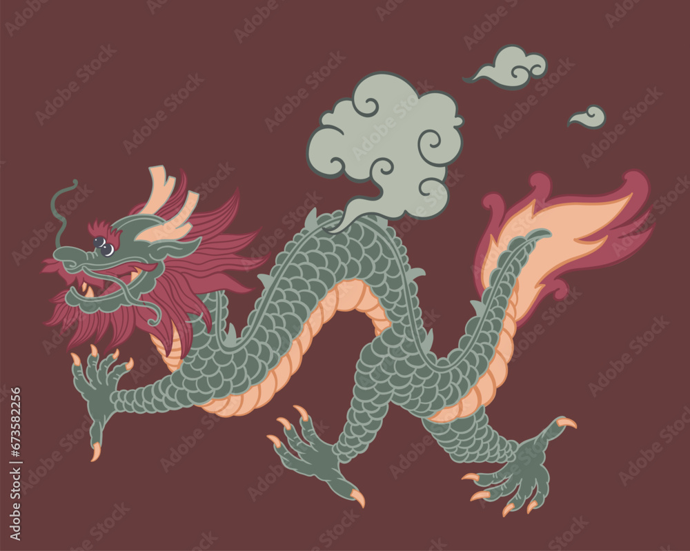 Symbol of 2024, Chinese dragon with cloud vector Symbol of 2024, Chinese dragon with cloud vector