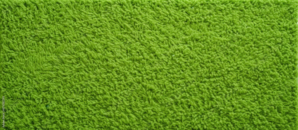 A warm greeting from a green foot scraper with a textured microfiber fabric background Up close you can see the pattern of a green fabric towel texture on the surface - obrazy, fototapety, plakaty 