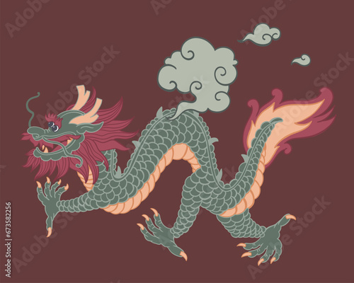 Symbol of 2024  Chinese dragon with cloud vector