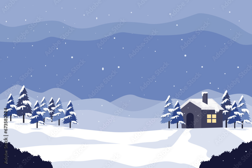 winter landscape background illustration in flat design