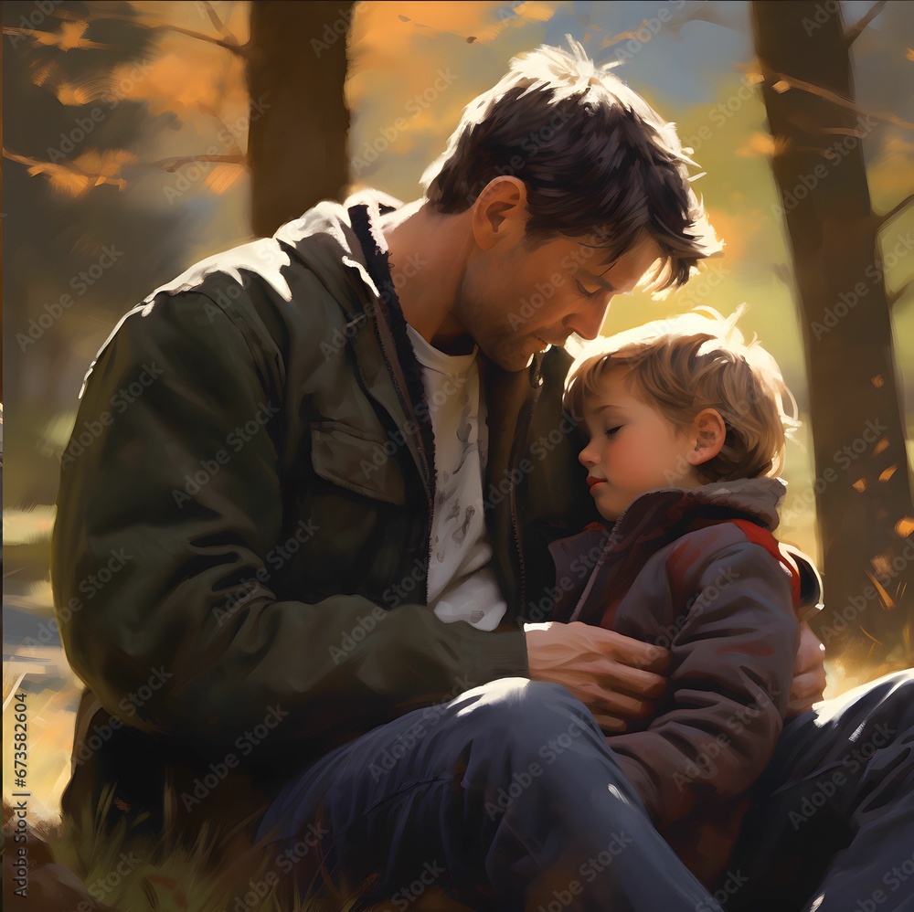 AI generated illustration of A father and son are spending quality time together outdoors
