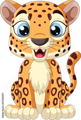 Cute little leopard cartoon sitting