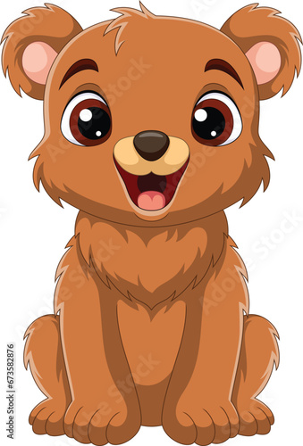 Cartoon funny bear sitting on white background