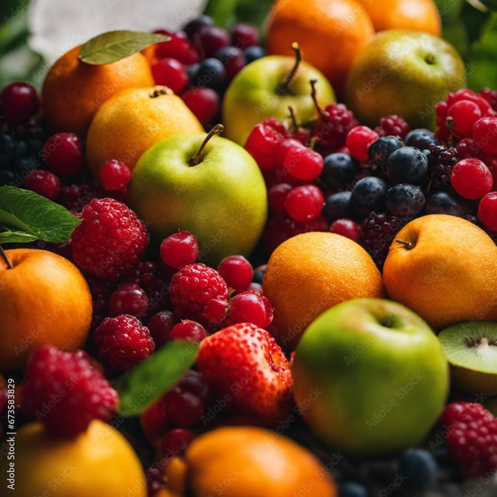AI-generated illustration of A colorful selection of fresh fruits and vegetables AI-generated illustration of A colorful selection of fresh fruits and vegetables