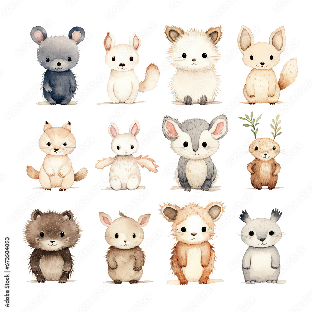 Obraz premium Watercolor illustration of an anthropomorphic animals