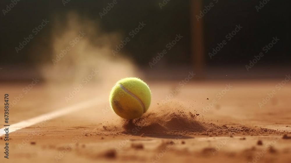 AI-generated illustration of a tennis ball hitting the clay court.