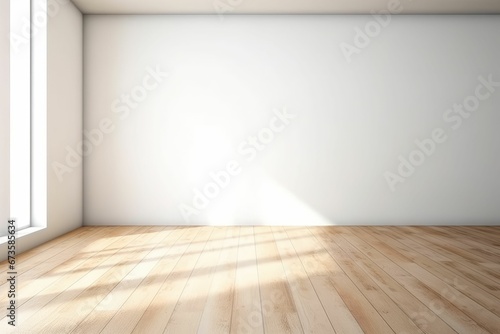 AI generated illustration of an empty contemporary room with hardwood floors and white walls