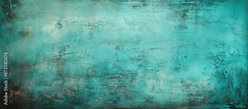 A vintage damaged design backdrop with an abstract aged green wall Halftone elements and texture of spots stains ink dots and scratches on a color grunge turquoise background
