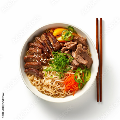 Noodle with meat isolated on white background 