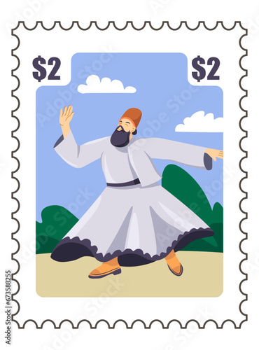 Turkey postcard or postmark with dancing dervish