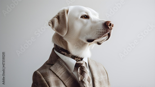 Portrait of a dog in a stylish business suit. Business man Concept.