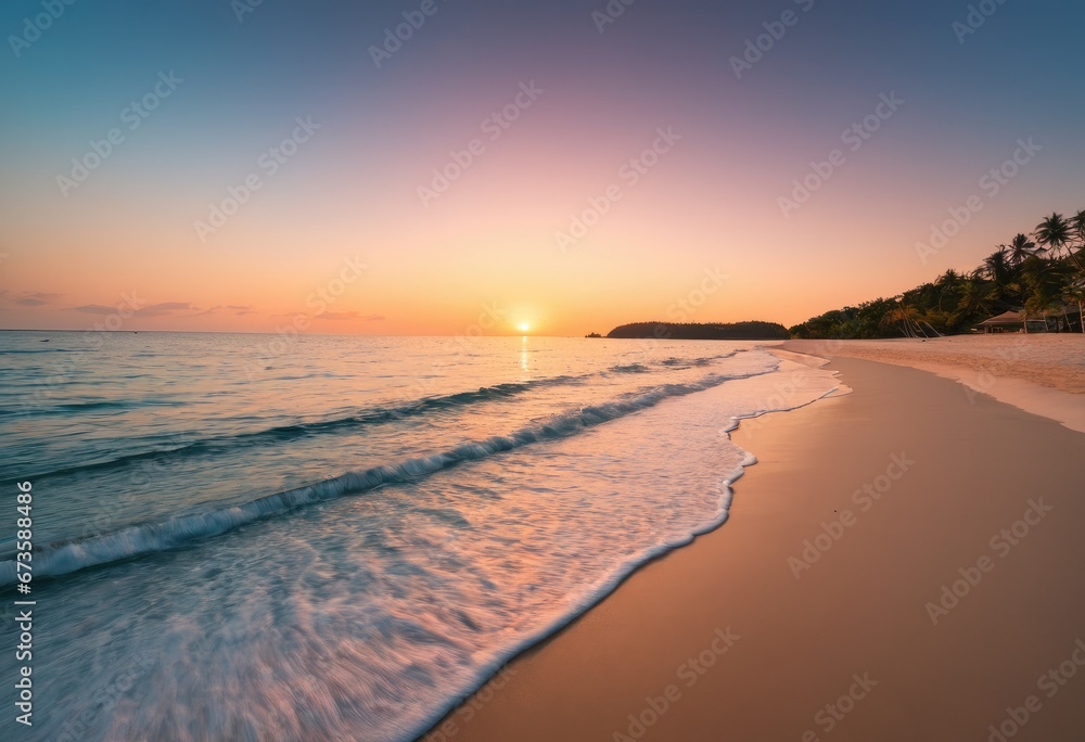A serene beach at sunset.