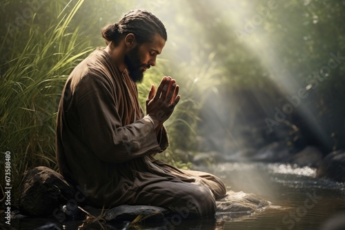Portrait of man seen praying in nature