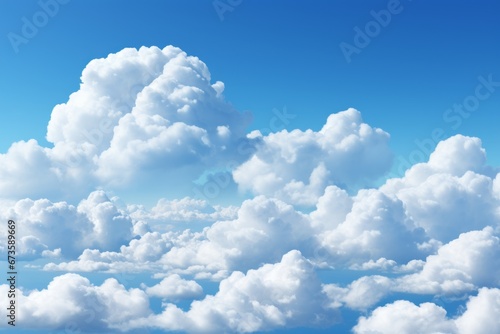 Majestic Sky: Expansive Blue Canopy with Fluffy Clouds, Illustrating Serenity and Infinite Vastness