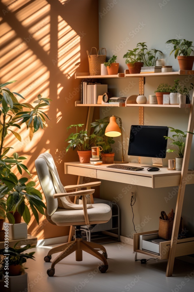 Sleek and organized home office setup for a productive webinar host, Generative AI Sleek and organized home office setup for a productive webinar host, Generative AI