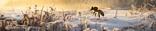 A Banner Photo of a Bee in a Winter Setting photo