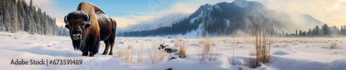 A Banner Photo of a Bison in a Winter Setting