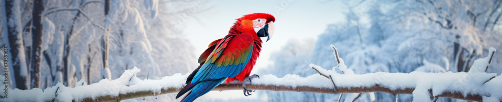 A Banner Photo of a Macaw in a Winter Setting