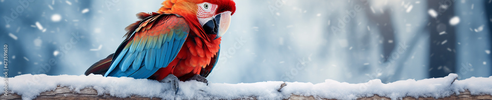 Obraz premium A Banner Photo of a Parrot in a Winter Setting