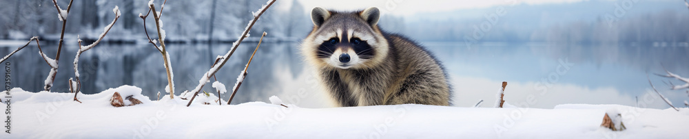 A Banner Photo of a Raccoon in a Winter Setting