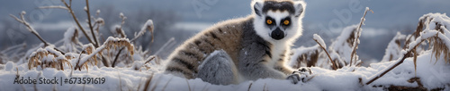 A Banner Photo of a Lemur in a Winter Setting