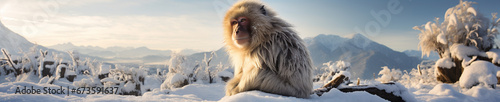 A Banner Photo of a Monkey in a Winter Setting photo