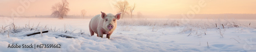 A Banner Photo of a Pig in a Winter Setting