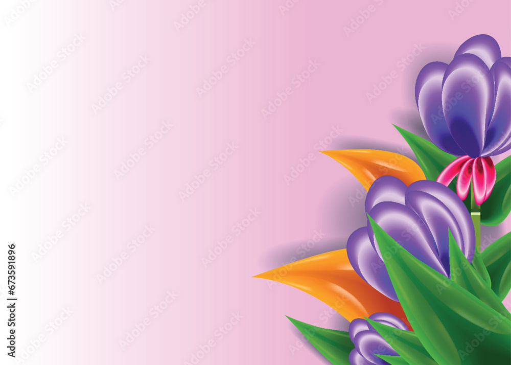 pink gradient background as well as purple flowers