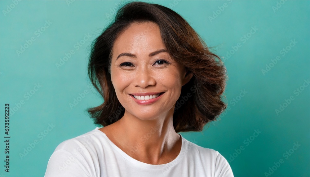 portrait of a smiling woman, Healthy from Within: 40s Beauty in a White T-Shirt portrait of a smiling woman, Healthy from Within: 40s Beauty in a White T-Shirt