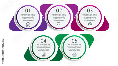 simple infographic design, 5 step infographics that are interconnected with icons, symbols, text combined with harmonious colors, good for your business presentation