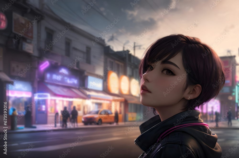 side view girl with street city background and neon ligh. beautiful girl with colorful light t ai generated side view girl with street city background and neon ligh. beautiful girl with colorful light t ai generated