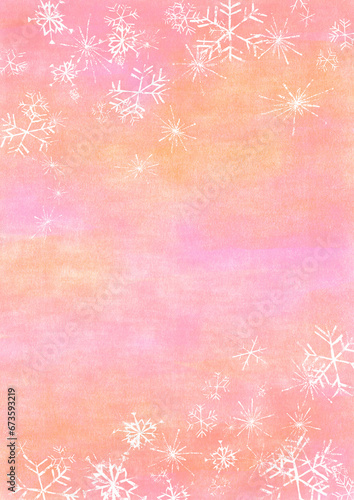 上下に雪が舞う水彩暖色系の背景