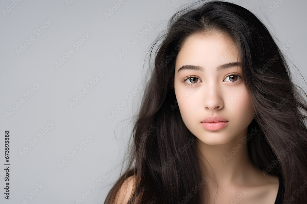 Portrait of a young Asian woman on a white background.The concept of cosmetology, spa, natural makeup. Portrait of a young Asian woman on a white background.The concept of cosmetology, spa, natural makeup.