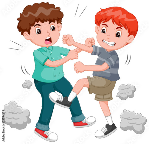 Cartoon Two angry boys fighting each other. Vector illustration