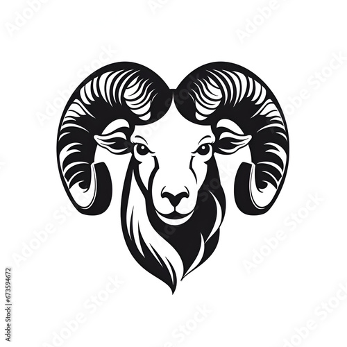 ram s head with twisted horns  black and white icon. monochrome muzzle of a pet. the aries icon.
